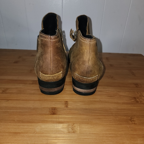 Sorel Lolla Ankle Boots Bootie Womens Size 8.5 Elk Tan Leather Zip Stacked Heel - Picture 5 of 10